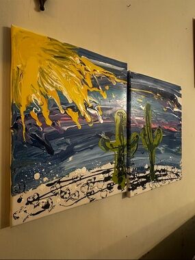 Abstract Desert Cactus Canvas Original Art - 🖼️